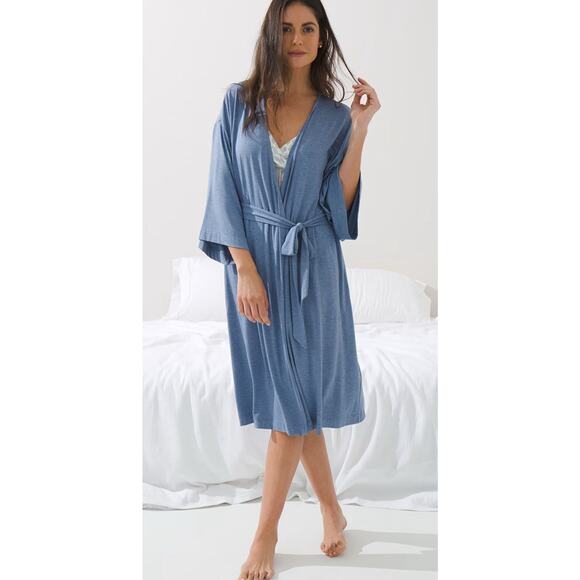 Soma Blue soft robe Cozy Short Robe size large XL rayon spandex blend nightgown - Picture 3 of 14